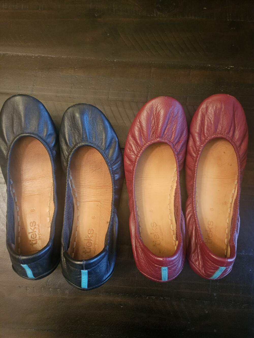 Tieks Women's Leather Ballet Flats in Black and Burgundy SIZE 8